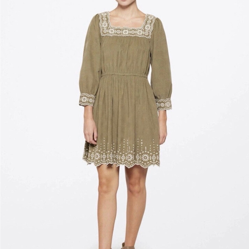 EUC Madewell Embroidered Corduroy Square-Neck Mini Dress Distant Surplus M